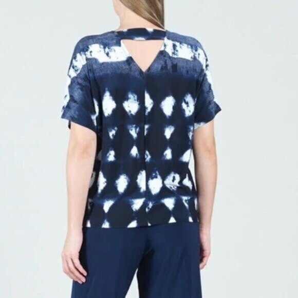 Share Clara Sun Woo Back Cut Out Top M Diamond Navy Blouse Stretch Langenlook - Picture 2 of 6